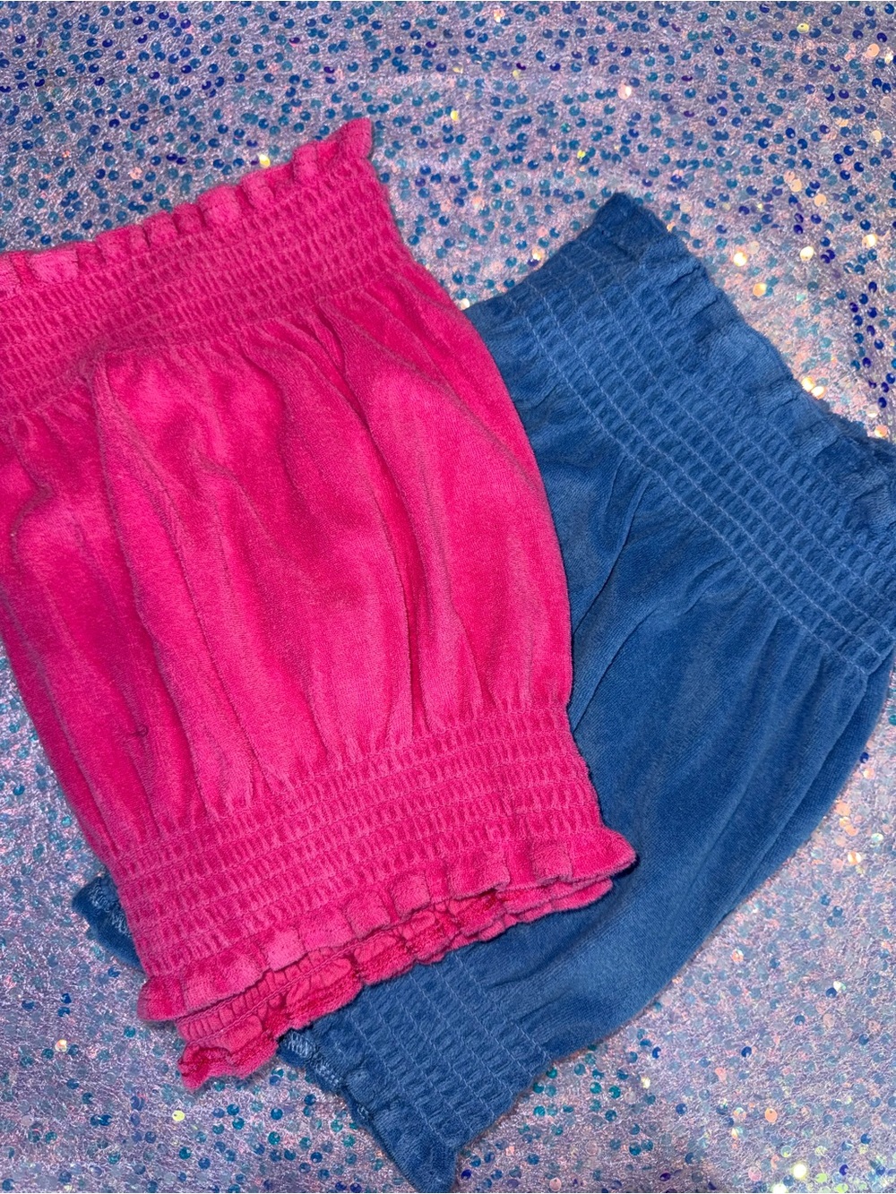 2995-Granada Vintage Women’s Strapless Smocked Swim Coverup Tube - Pink and Blue